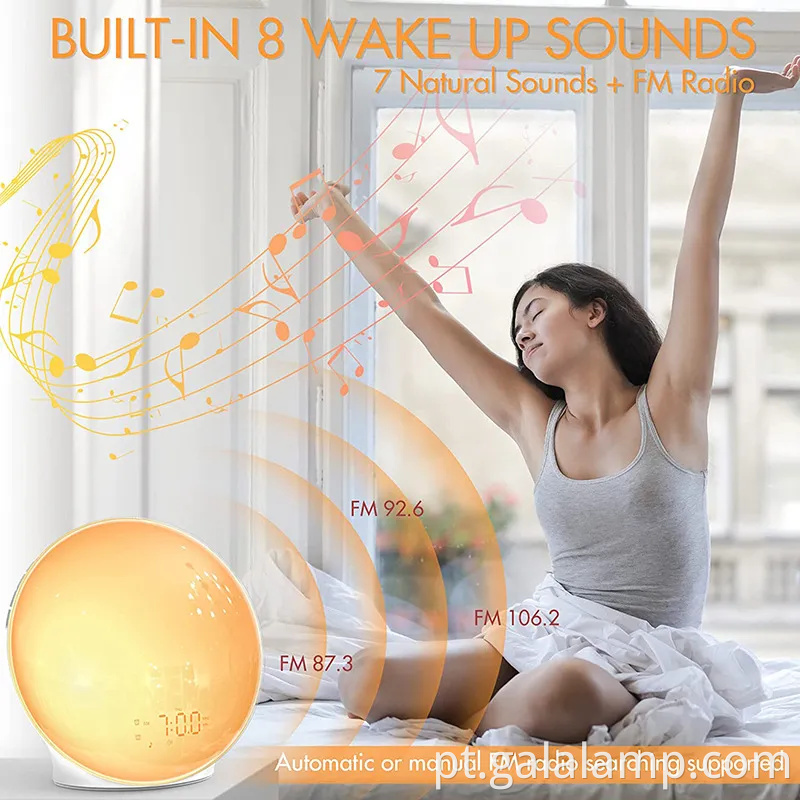 Despertador de manhã radiante com rádio FM e luz noturna suave